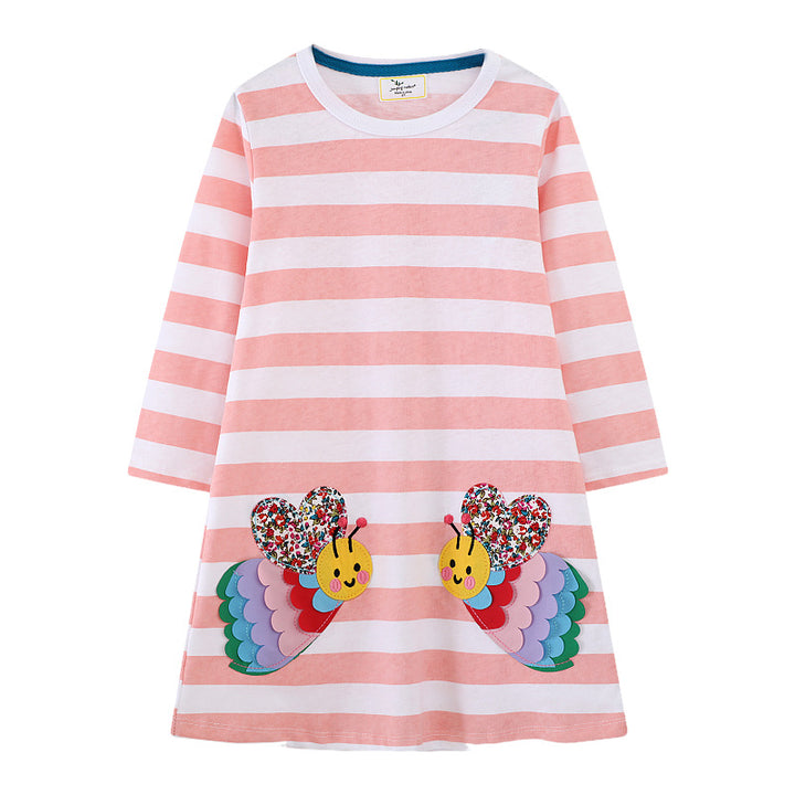 Mädchen Langarmkleid mit buntem Schmetterlingsdesign Drune