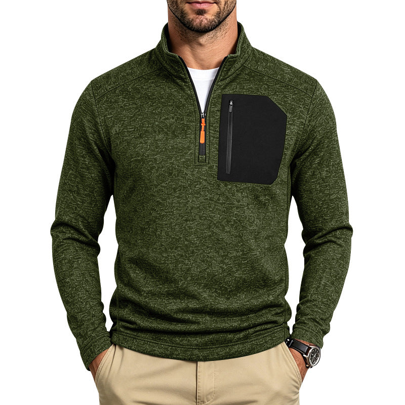 Herren Texturierter Troyer-Pullover mit halbem Reißverschluss und Brust-Zip-Tasche Drune