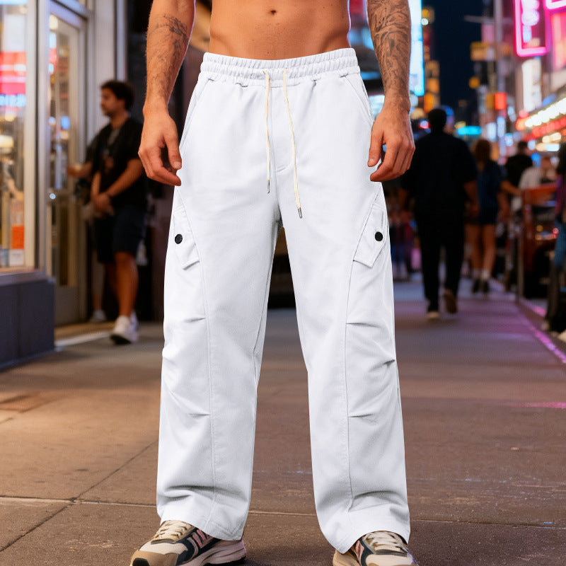 Herren nan weite Cargo-Straßenhose mit elastischem Tunnelzugbund und funktionalen Klappentaschen Drune