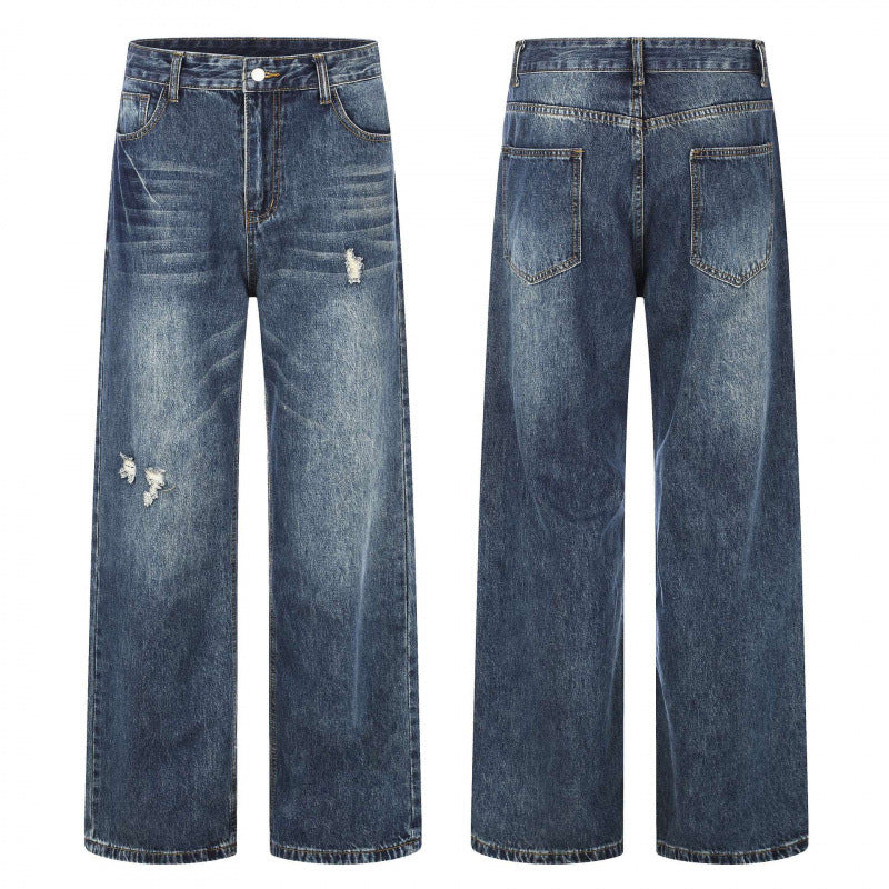 Damen Highwaist-Jeans im Wide-Leg-Schnitt mit Used- und Destroyed-Details Drune