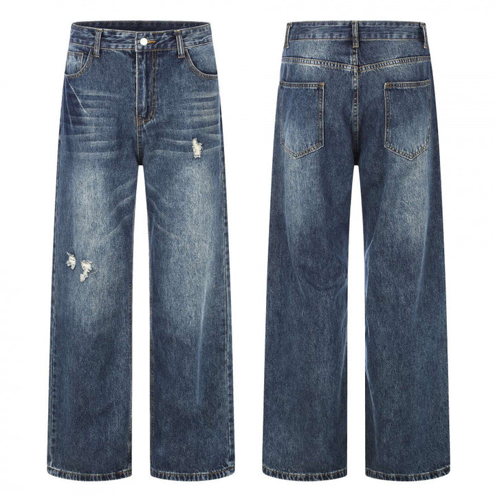 Damen Highwaist-Jeans im Wide-Leg-Schnitt mit Used- und Destroyed-Details Drune