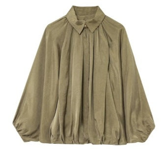 Damen 100+ weite geraffte Blusenjacke mit Hemdkragen und Frontreißverschluss Drune