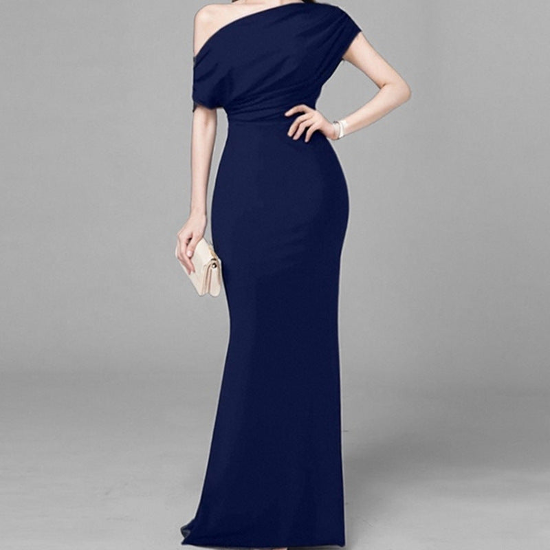 Damen Elegantes Maxikleid mit asymmetrischem Ausschnitt und tailliertem Schnitt Drune
