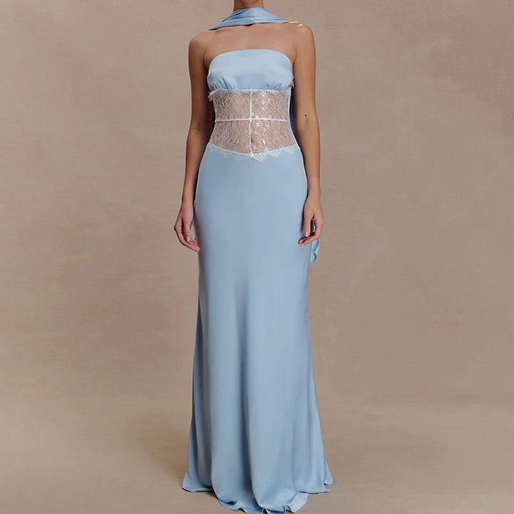 Damen Hochwertiges Abendkleid mit floralem Spitzenoberteil Drune