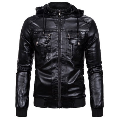 Herren Stilvolle Kapuzen-Faux-Lederjacke Drune
