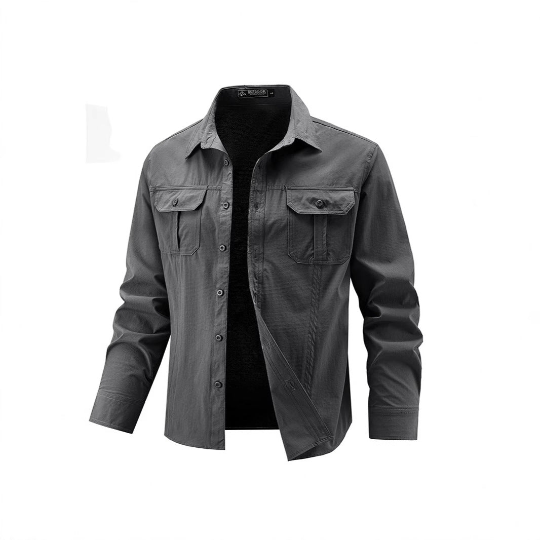 Herren Lässige Hemdjacke mit Brusttaschen Drune