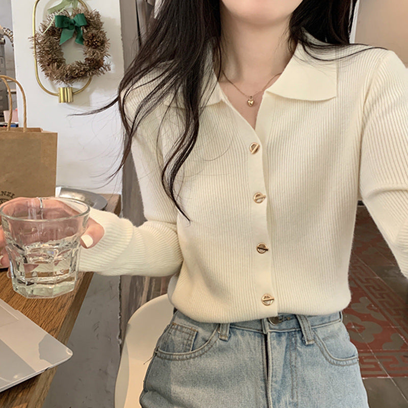 Damen Eleganter Strick-Pullover mit Knopfdetails und feinem Rippmuster Drune
