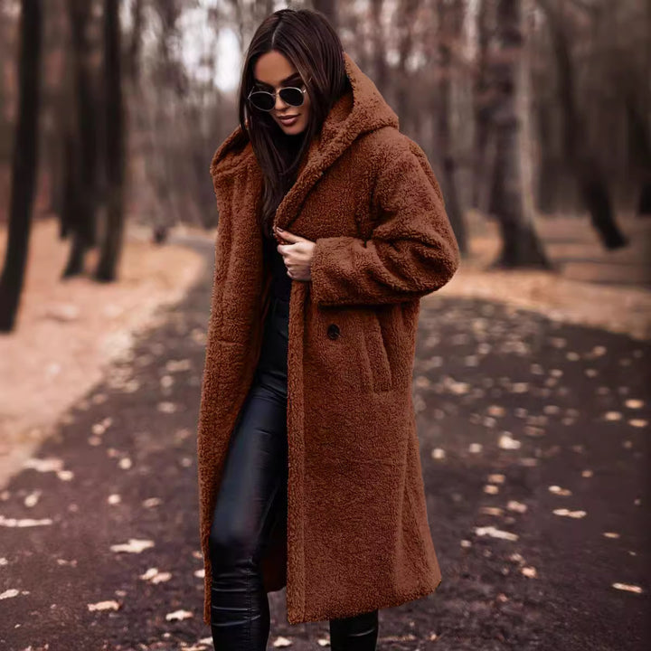Damen kuschelige Teddyjacke im Oversized-Stil mit Kapuze Drune