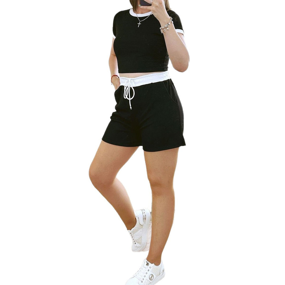 Damen Lässiges Zweiteiliges Set mit hoch geschnittenem Oberteil und kurzen Hosen Drune
