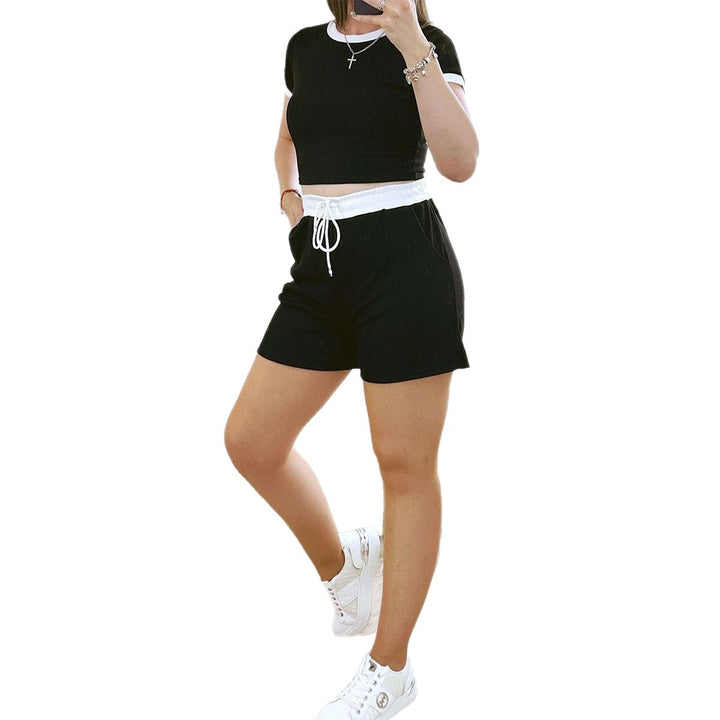 Damen Lässiges Zweiteiliges Set mit hoch geschnittenem Oberteil und kurzen Hosen Drune
