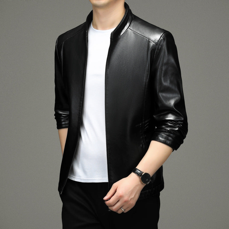 Herren Kunstlederjacke mit modernem Stehkragen und sportlichem Design Drune