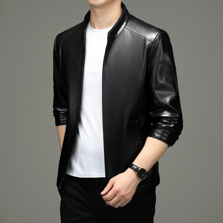 Herren Kunstlederjacke mit modernem Stehkragen und sportlichem Design Drune