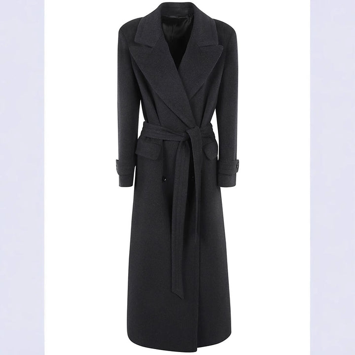 Damen Maxi-Mantel mit doppelreihiger Knopfleiste, weitem Revers und Pattentaschen Drune