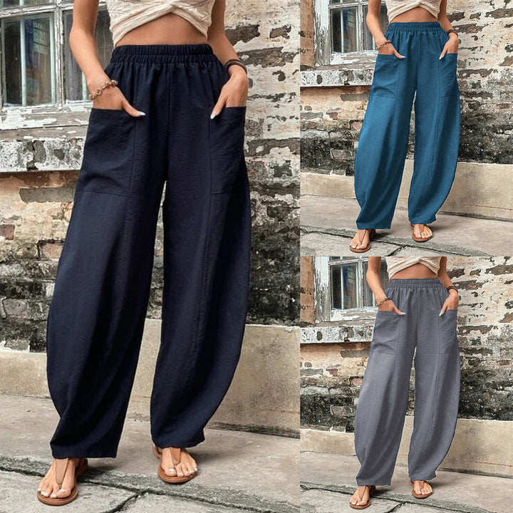 Damen Weite Leinen-Relaxhose mit praktischen Eingrifftaschen Drune
