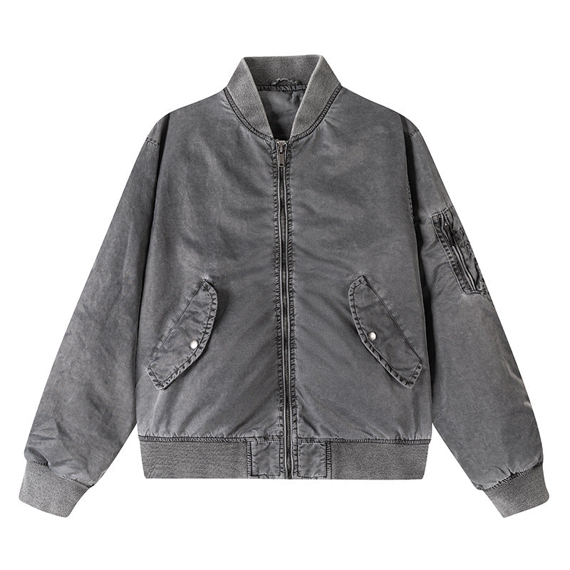 Men's  vintage-washed relaxed bomber jacket with slanted snap-flap pockets and reinforced rib hem Drune