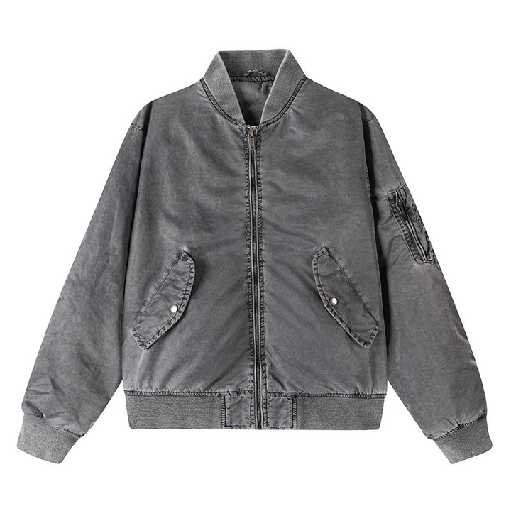 Men's  vintage-washed relaxed bomber jacket with slanted snap-flap pockets and reinforced rib hem Drune