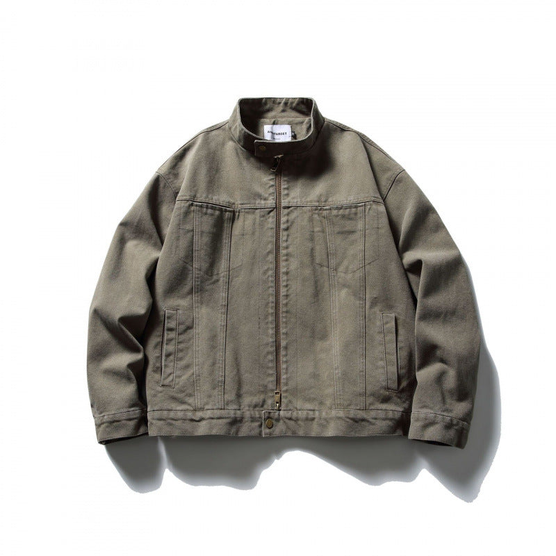 Herren Boxy Canvas-Jacke mit Stehkragen, Reißverschluss und Nahtpaneelen Drune