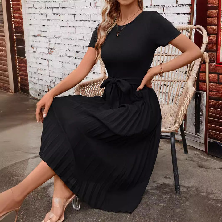 Damen Elegantes Midikleid mit tailliertem Design und schwingendem Rock Drune
