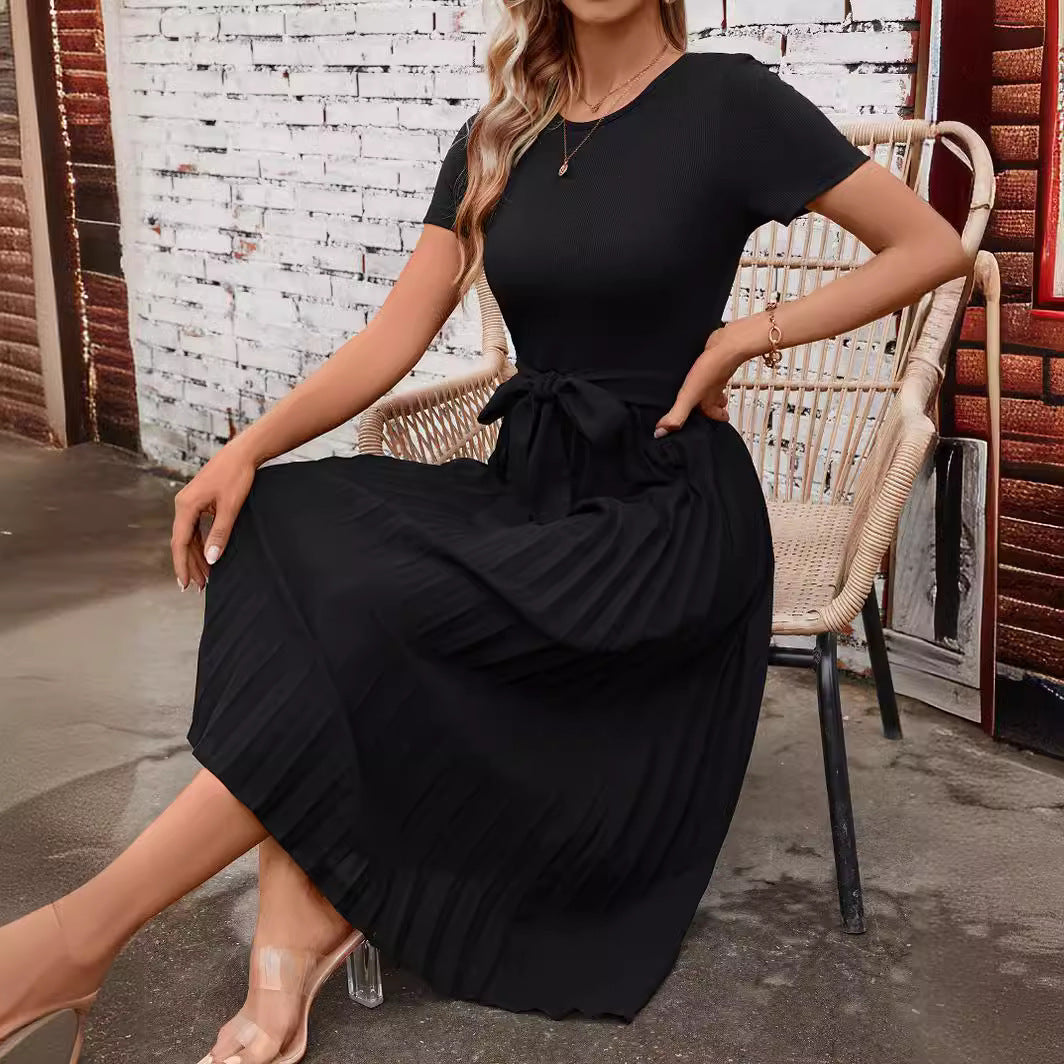 Damen Elegantes Midikleid mit tailliertem Design und schwingendem Rock Drune