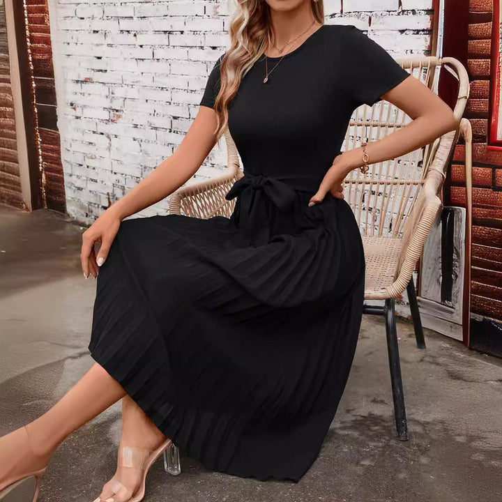 Damen Elegantes Midikleid mit tailliertem Design und schwingendem Rock Drune