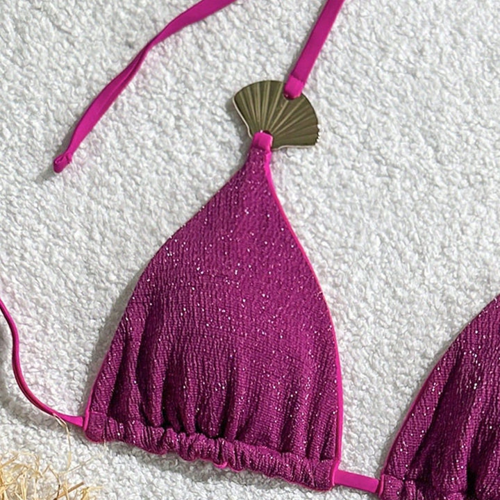 Damen Triangel-Bikini mit glitzerndem Stoff und Muscheldetails Drune