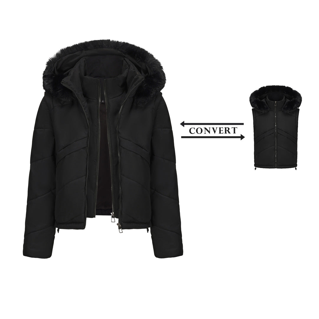 Damen Wendejacke mit abnehmbarer Kapuze und Kunstfell von Drune