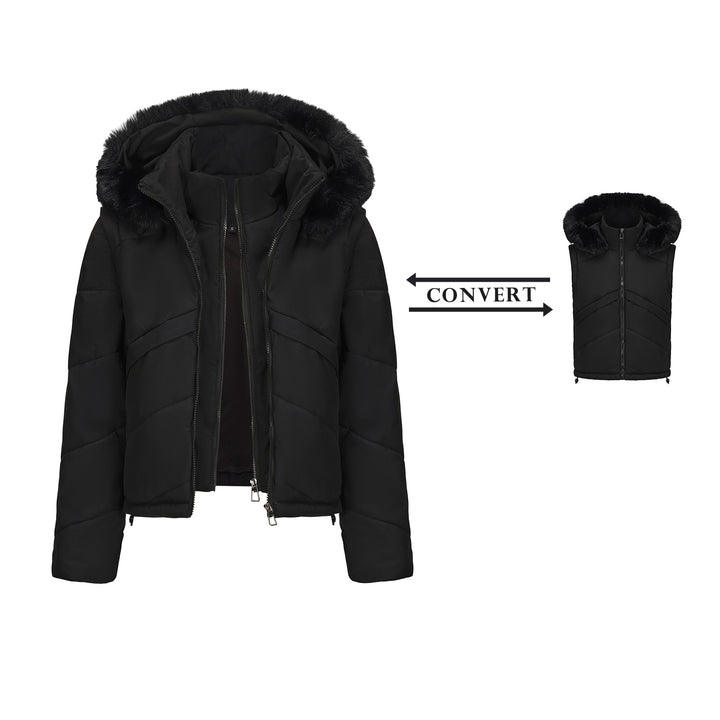 Damen Wendejacke mit abnehmbarer Kapuze und Kunstfell von Drune