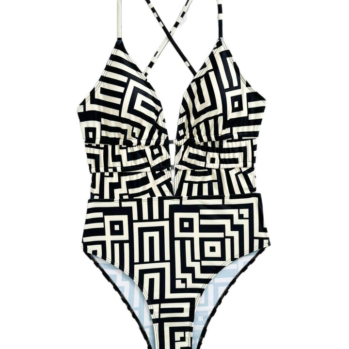 Damen Einteiliger Badeanzug mit geometrischem Muster Drune