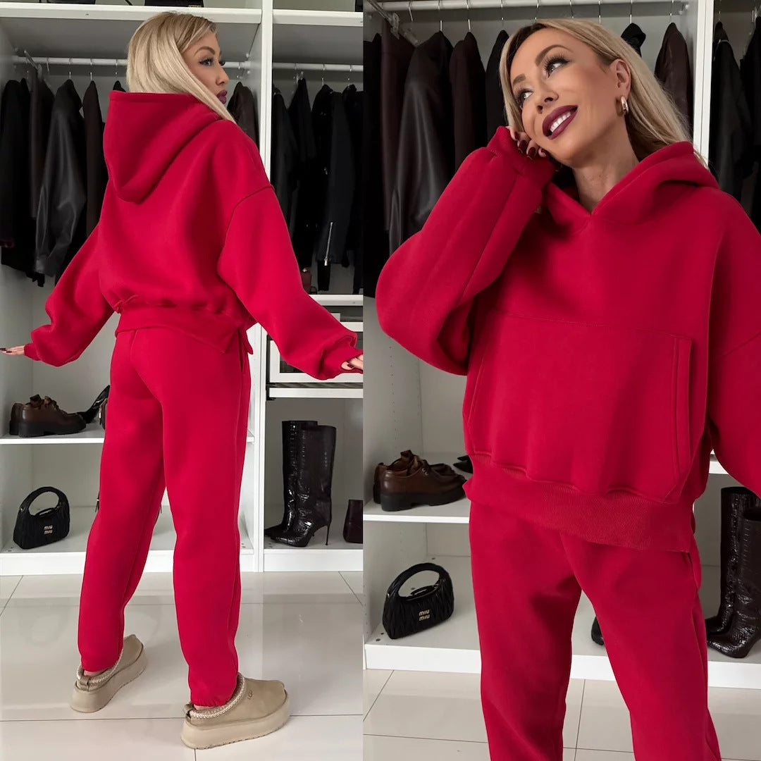 Damen kuscheliger Hoodie mit hohem Kragen und lässiger Jogginghose Drune