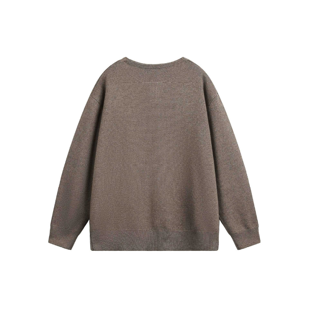 Damen Oversize-Strickpullover mit Knopfdetail am Rundhalsausschnitt Drune