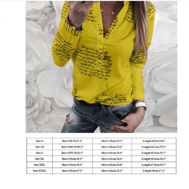 Damen Bluse mit kunstvollem Schriftmuster und modernem Stehkragen Drune