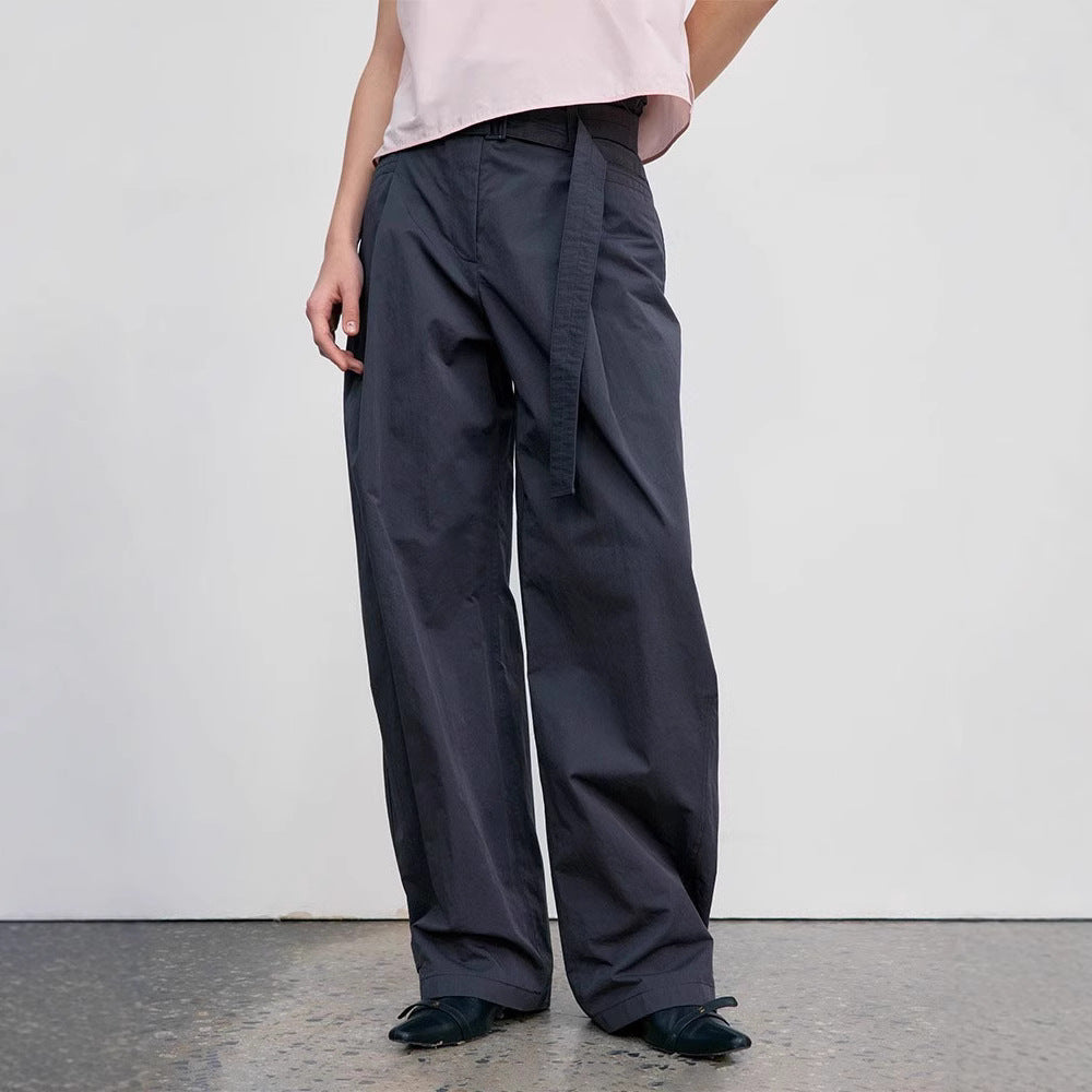 Damen Weit geschnittene Stoffhose mit Ton-in-Ton Gürtel Drune