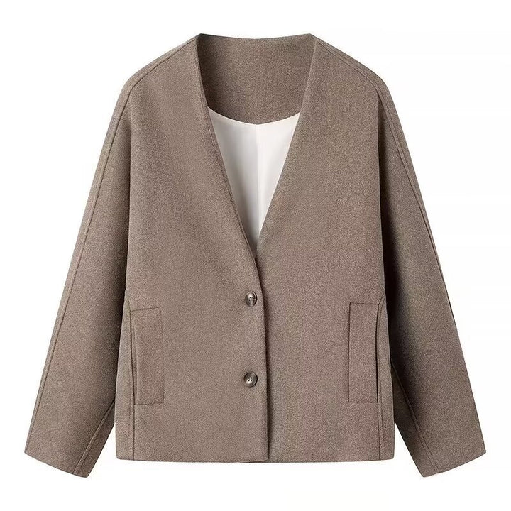 Damen Kurzjacke im Boxy‑Schnitt mit V‑Ausschnitt und Zwei‑Knopf‑Verschluss Drune