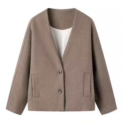 Damen Kurzjacke im Boxy‑Schnitt mit V‑Ausschnitt und Zwei‑Knopf‑Verschluss Drune