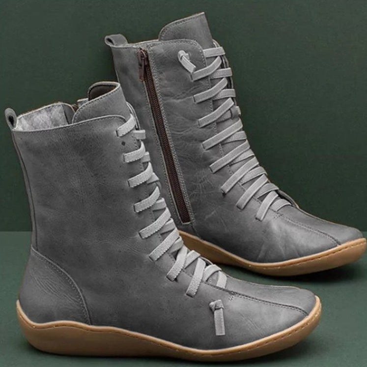 Damen knöchelhohe Schnür-Boots mit seitlichem Reißverschluss und stoßdämpfender Gummisohle Drune