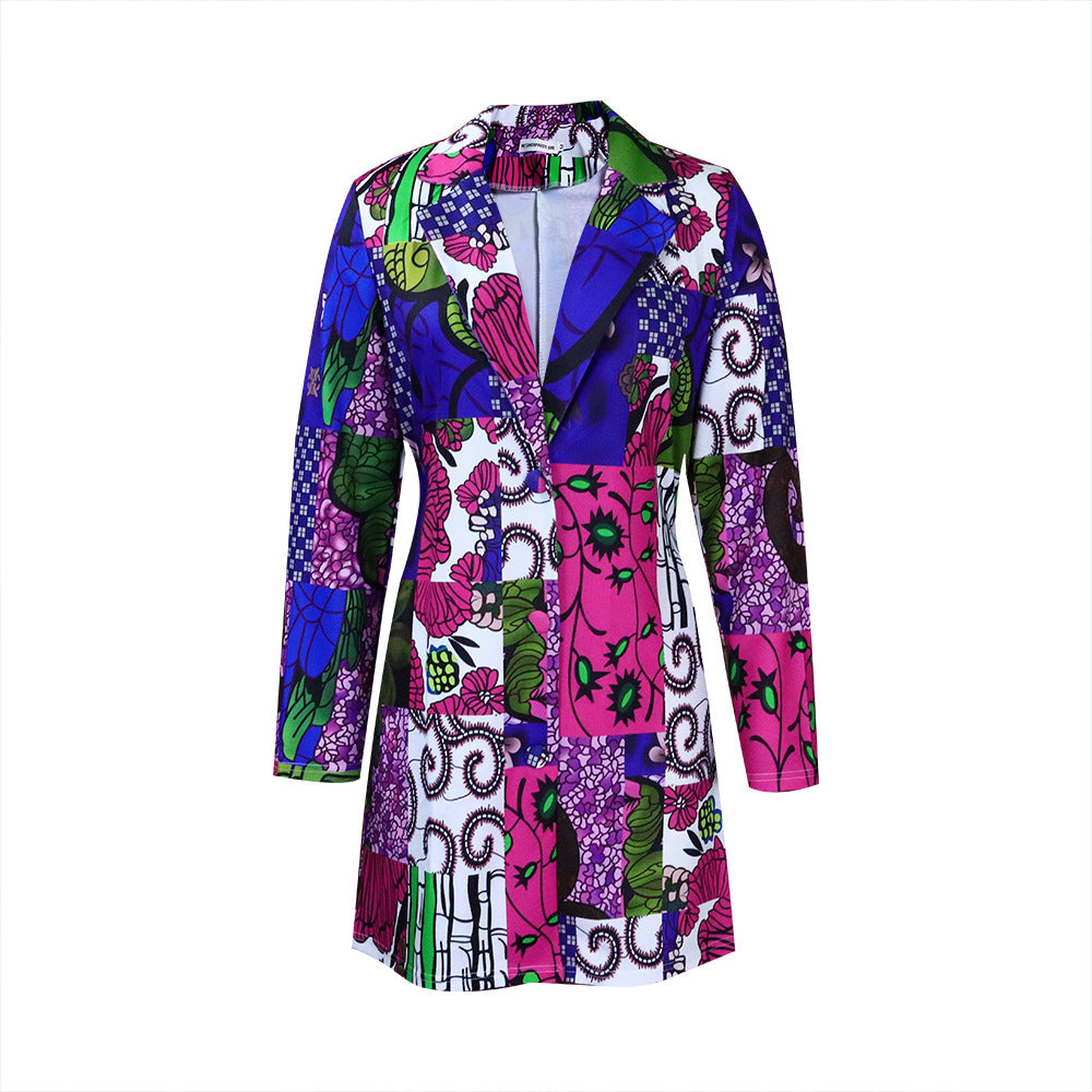 Damen Blazer-Kleid mit buntem Patchwork-Muster Drune