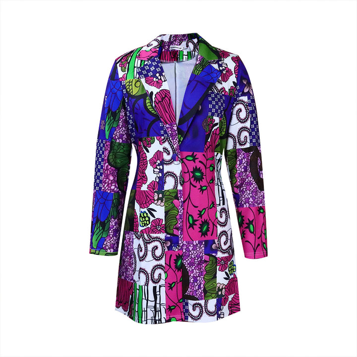 Damen Blazer-Kleid mit buntem Patchwork-Muster Drune