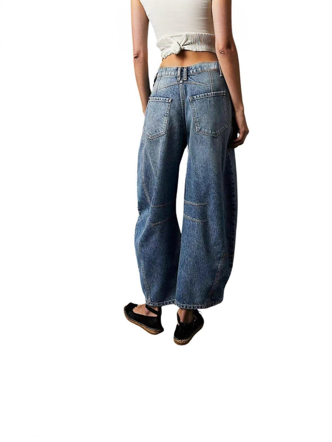 Damen Lässige Weite Denim-Hose mit Tunnelzug Drune