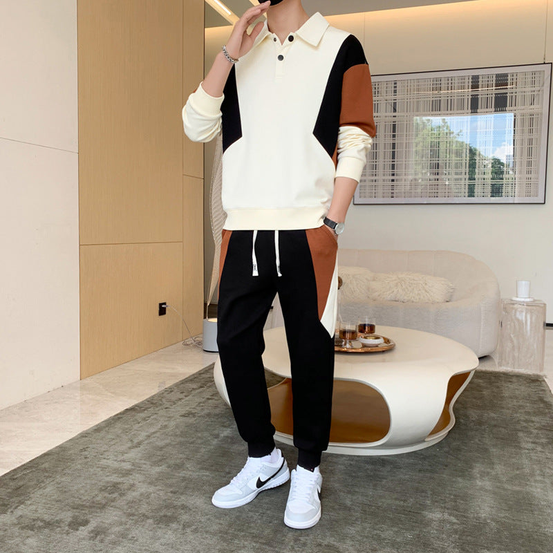 Herren Zweiteiliges Colorblock-Trainingsset mit Polokragen & konischer Jogginghose Drune