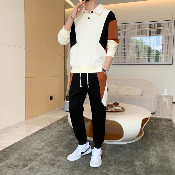Herren Zweiteiliges Colorblock-Trainingsset mit Polokragen & konischer Jogginghose Drune