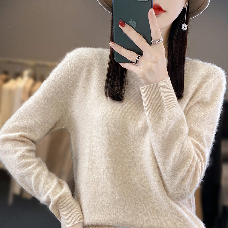 Damen Luxuriöser Feinstrick-Rundhalspullover mit softem Fluffy‑Finish und schmaler Bündchenform Drune