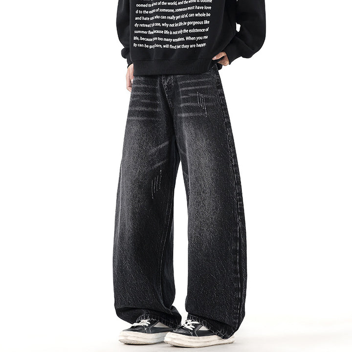 Herren Relaxed Wide‑Leg Denimhose mit extra weitem Bein und Vintage-Fade Drune