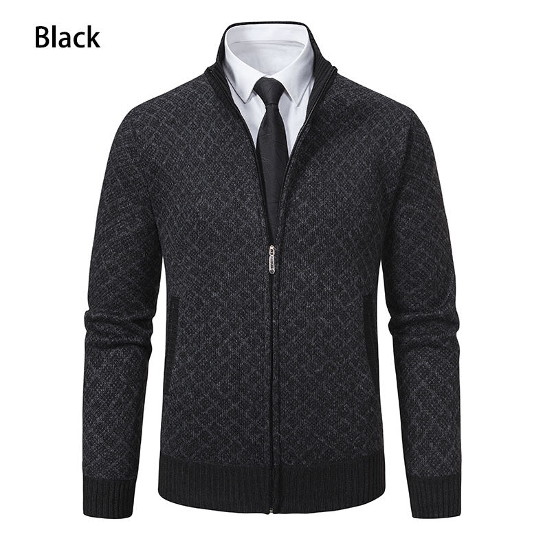 Herren Gemusterte Strickjacke mit Stehkragen und durchgehendem Reißverschluss Drune