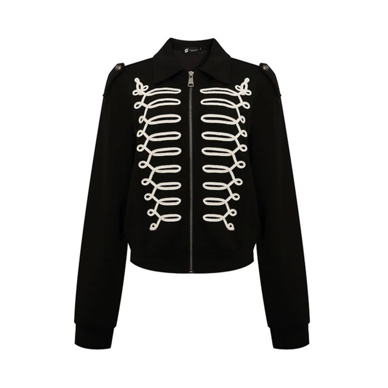 Damen Sweatjacke mit dekorativer Zierkordel, Reißverschluss und Schulterpatten Drune