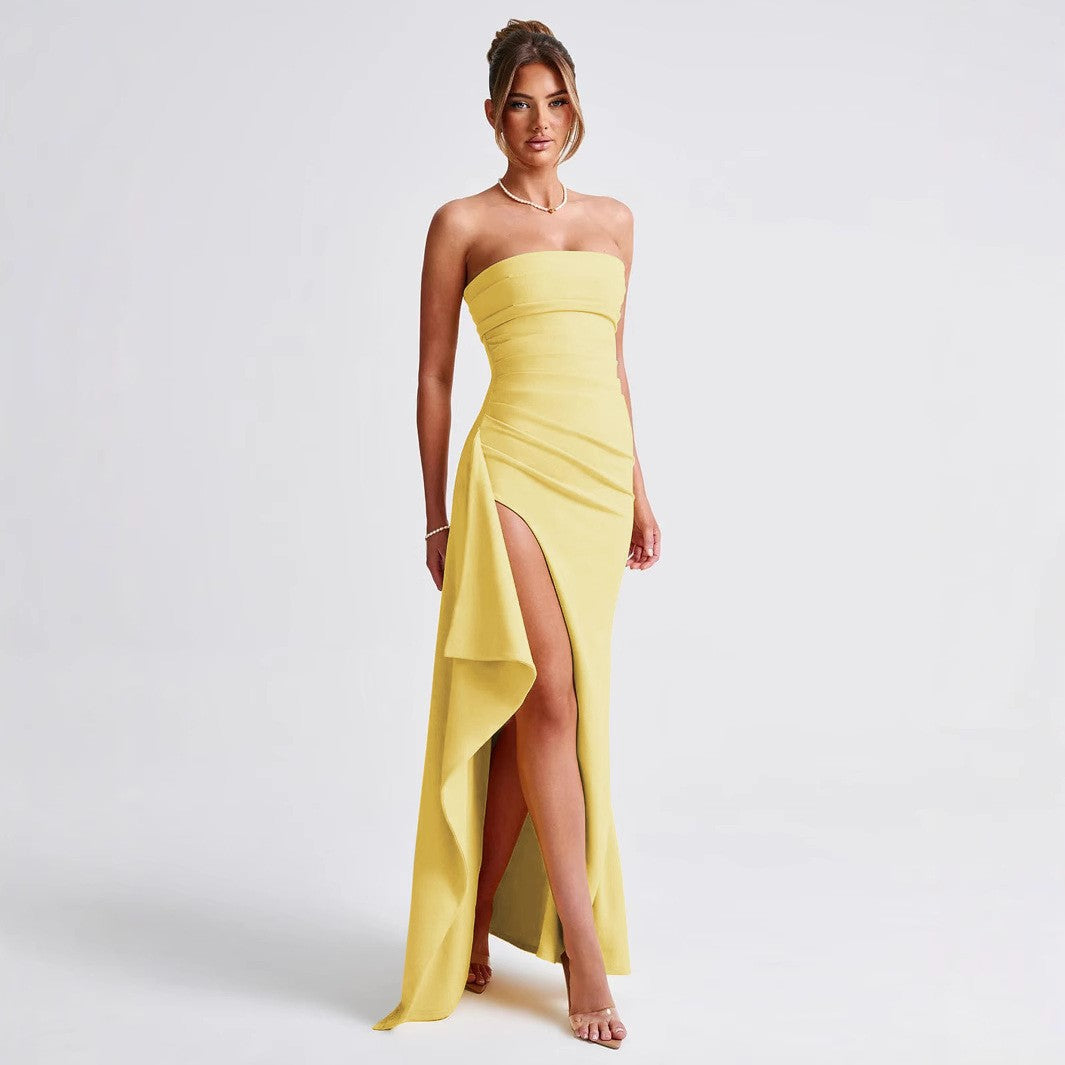 Damen Elegantes trägerloses Abendkleid mit asymmetrischem Schlitz Drune