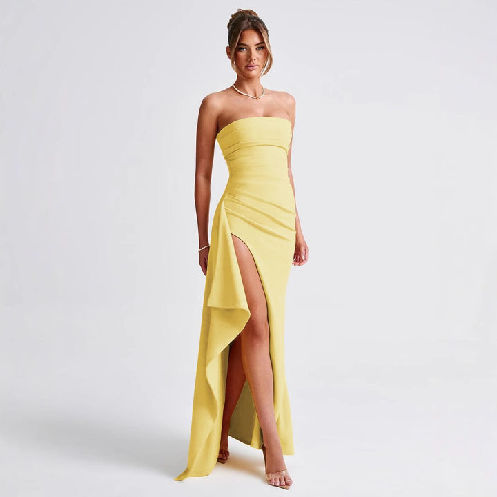 Damen Elegantes trägerloses Abendkleid mit asymmetrischem Schlitz Drune
