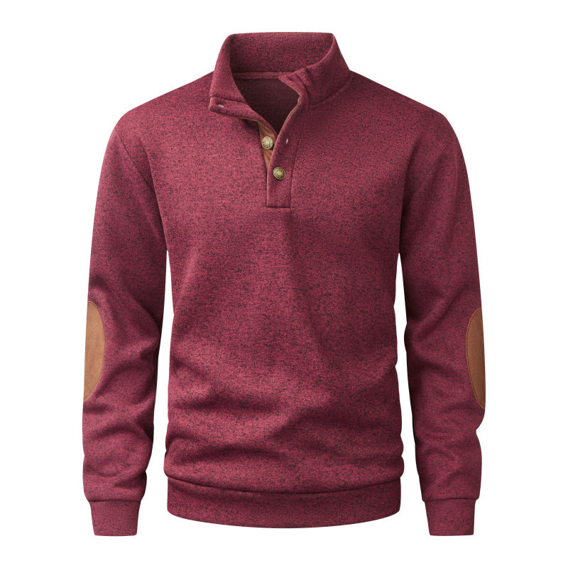 Herren Strickpullover mit Stehkragen, Knopfleiste & Ellbogenpatches Drune