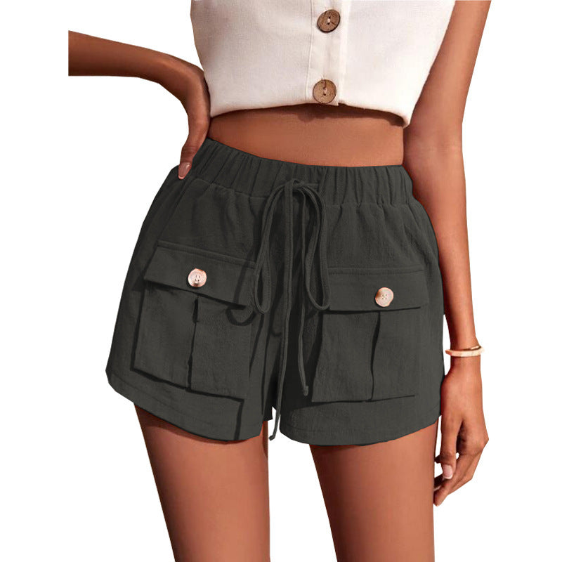 Damen lässige Shorts mit praktischen Taschen und komfortablem Kordelzug Drune