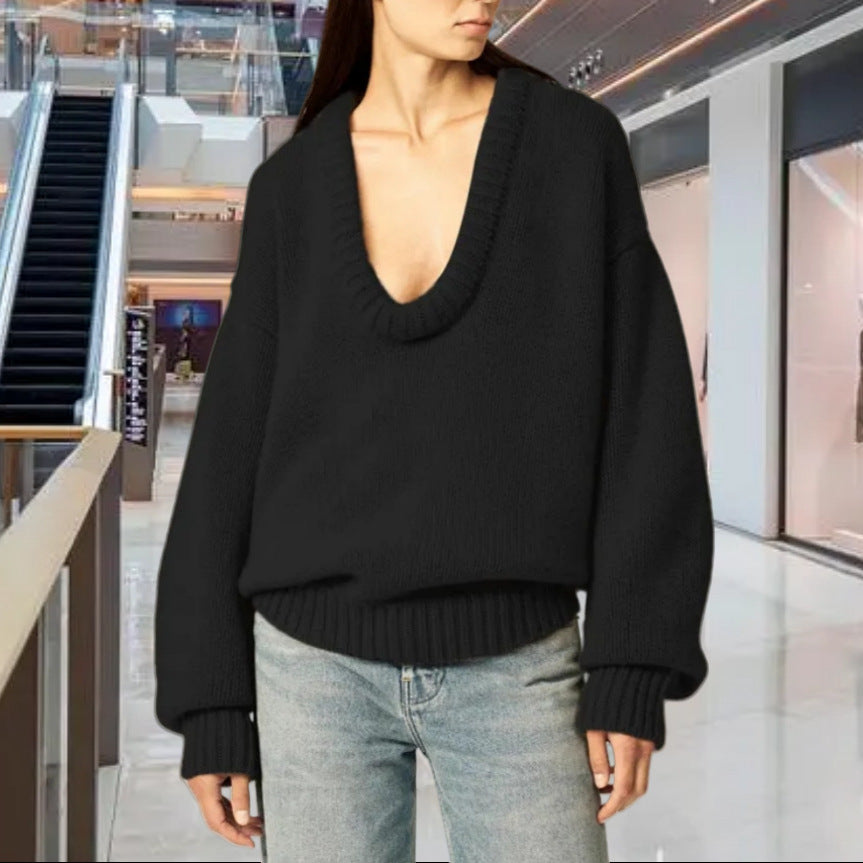 Damen Strickpullover mit V-Ausschnitt und lässigem Schnitt Drune