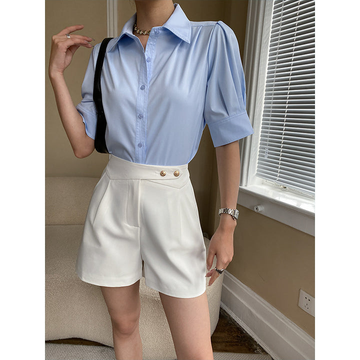 Damen Elegante Bluse mit Puffärmeln Drune